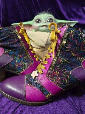 Superladystar Purple Retro Handmade Leather Patchwork Booties Size 11/11.5